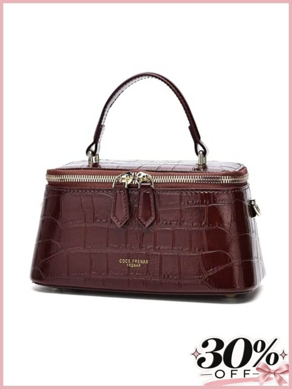 Croc-Embossed Faux Leather Crossbody Bag Adjustable Strap Small Square Satchel